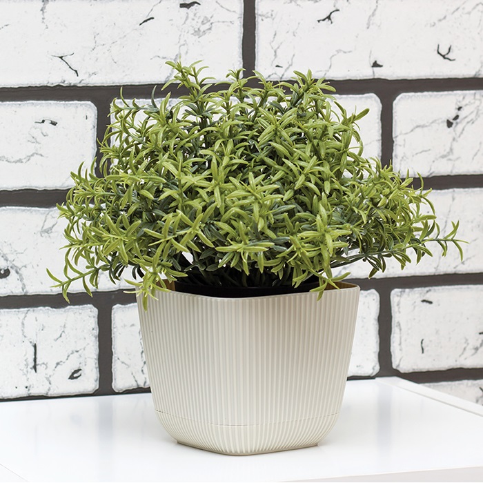 Кашпо пластм. "Пиканто" 0,65л 110х110мм h9,5мм с поддоном,с дрен.реш. Бел ротанг М3208 ("М-П") *1/18