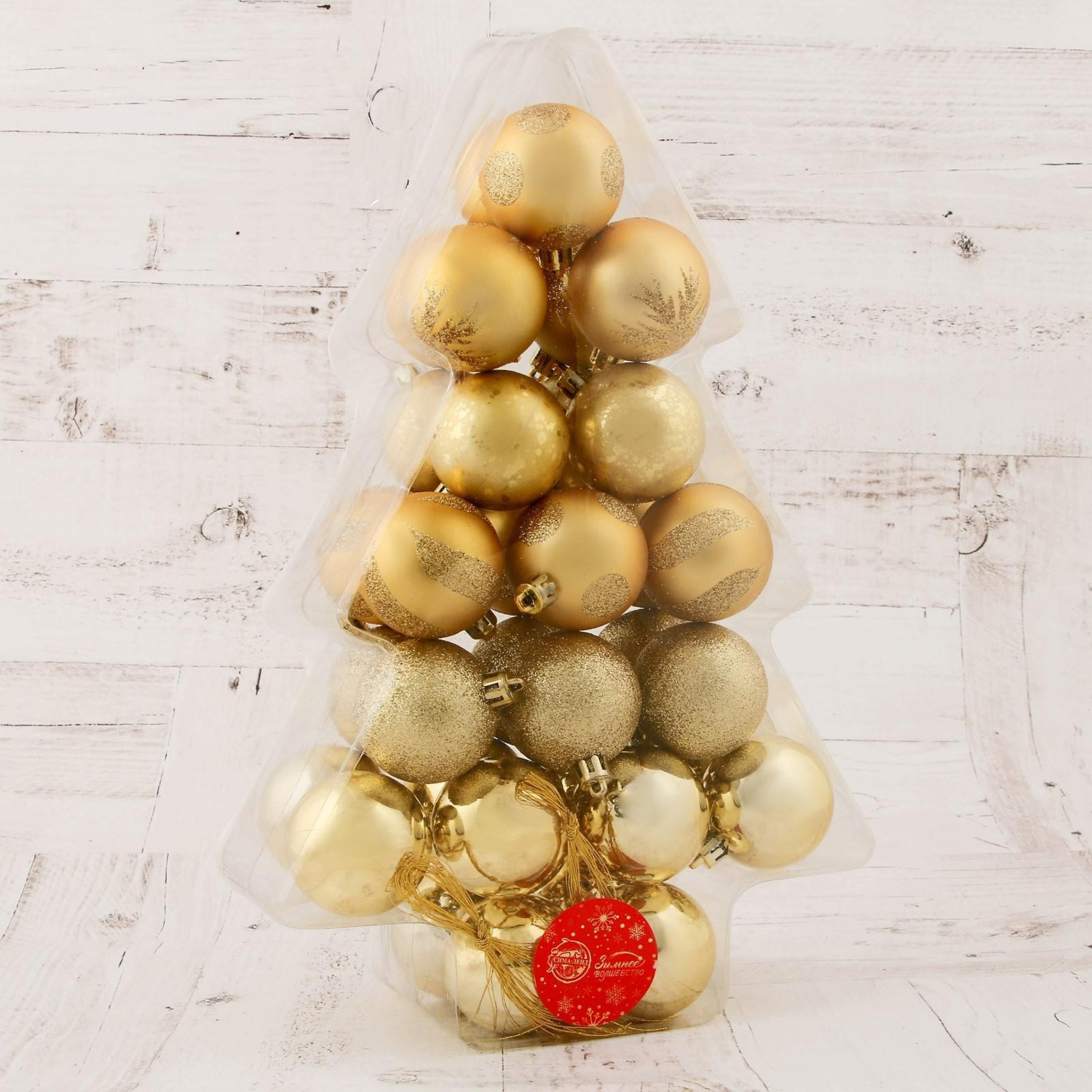 Набор шаров пластик d-5 см, 34 шт "Ёлочка - снежинки и горошины" золото 4191829