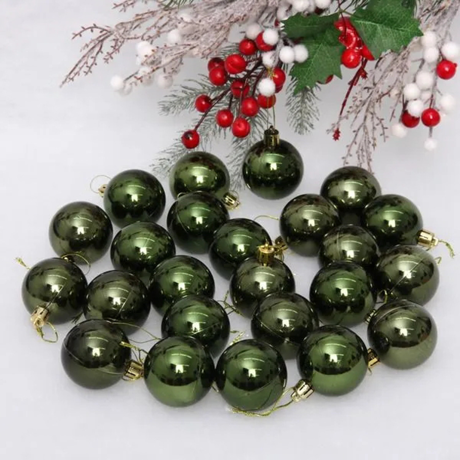 Новогодние шары 5 см (набор 24 шт) "Глянец", изумруд