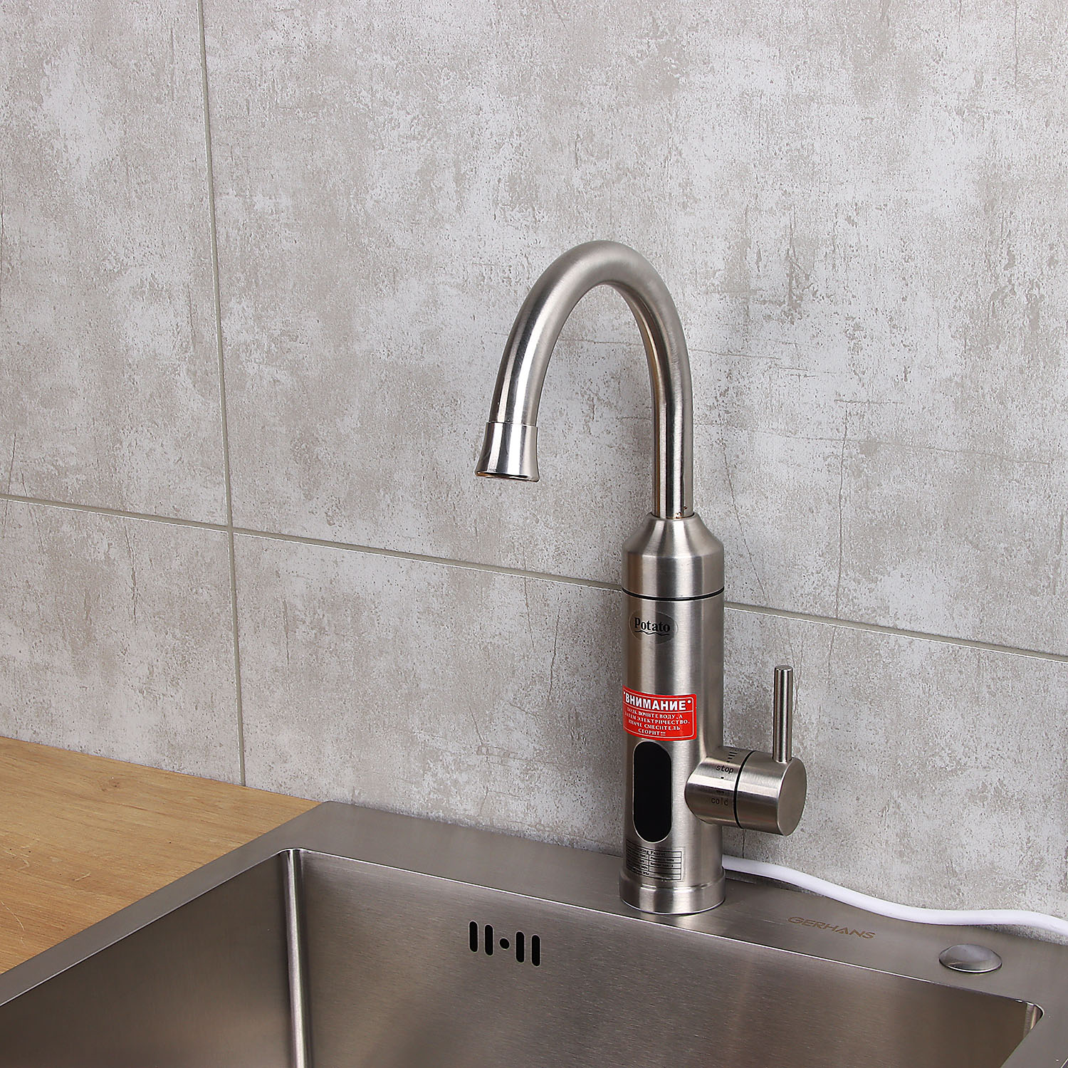 Смеситель для кухни Potato P0051 высокий излив с водонагревателем *1/10