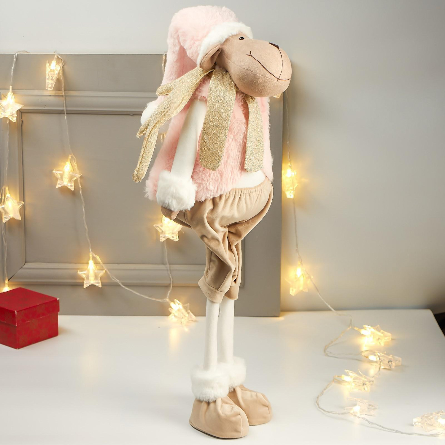 яяяКукла интерьерная "Лосик в розовом меховом жилете" 85х15х27 см  4822649