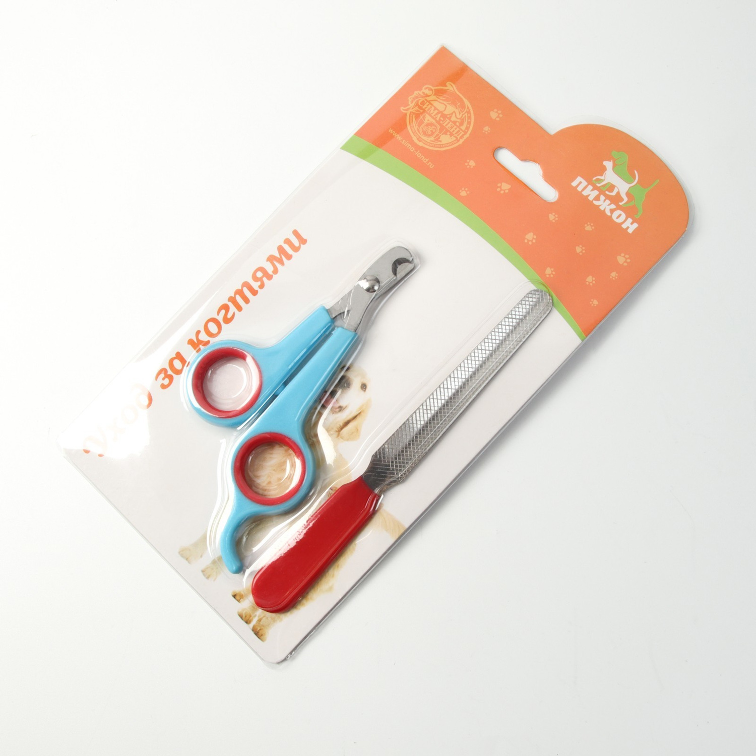 Набор по уходу за когтями: ножницы-когтерезы (отверстие 6 мм) и пилка, сине-красный  6960802