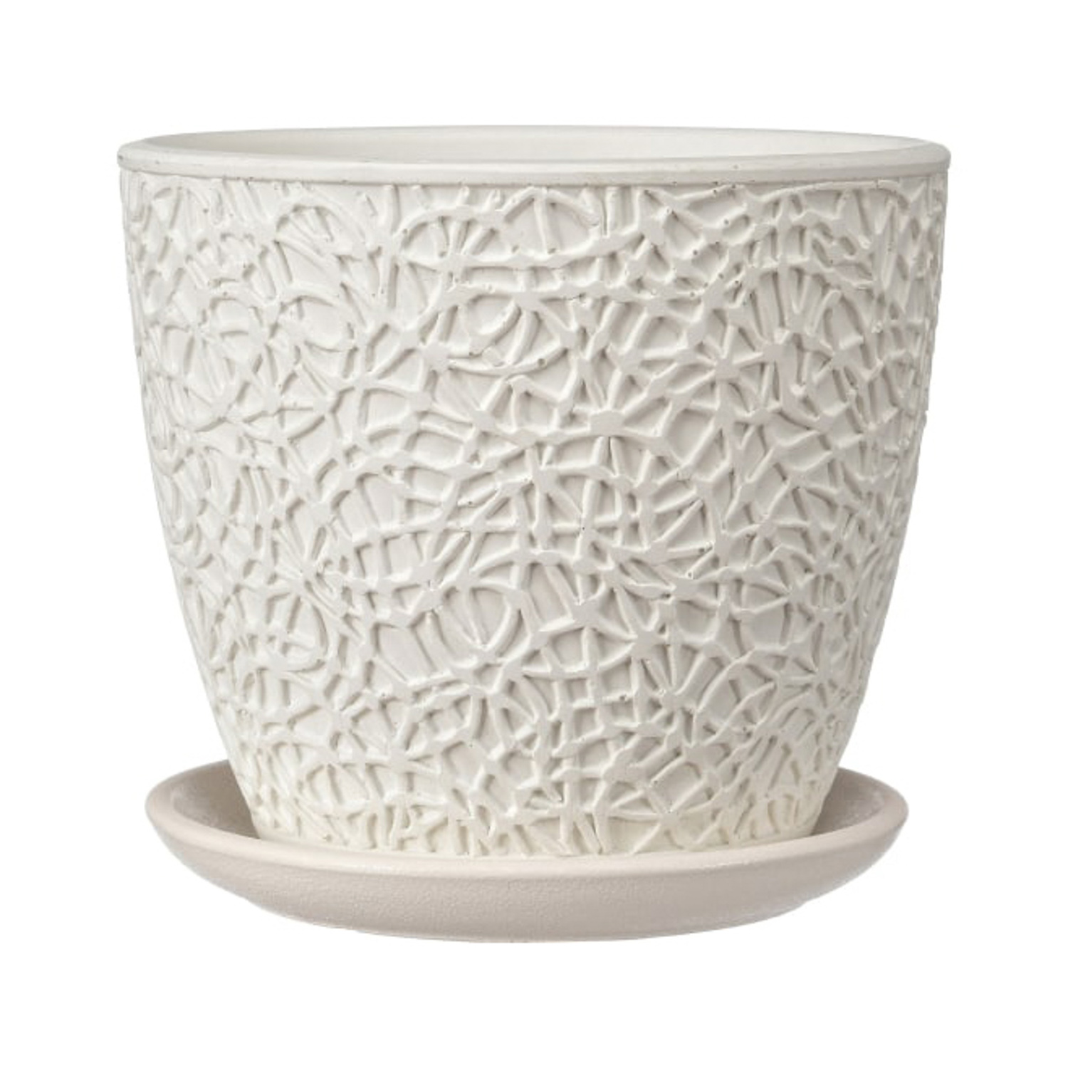 Кашпо бетон "Бутон" "Паутинка" 2,15л d верха 175мм h170мм с поддоном Белый №3КБ-Б3-178-03 *8