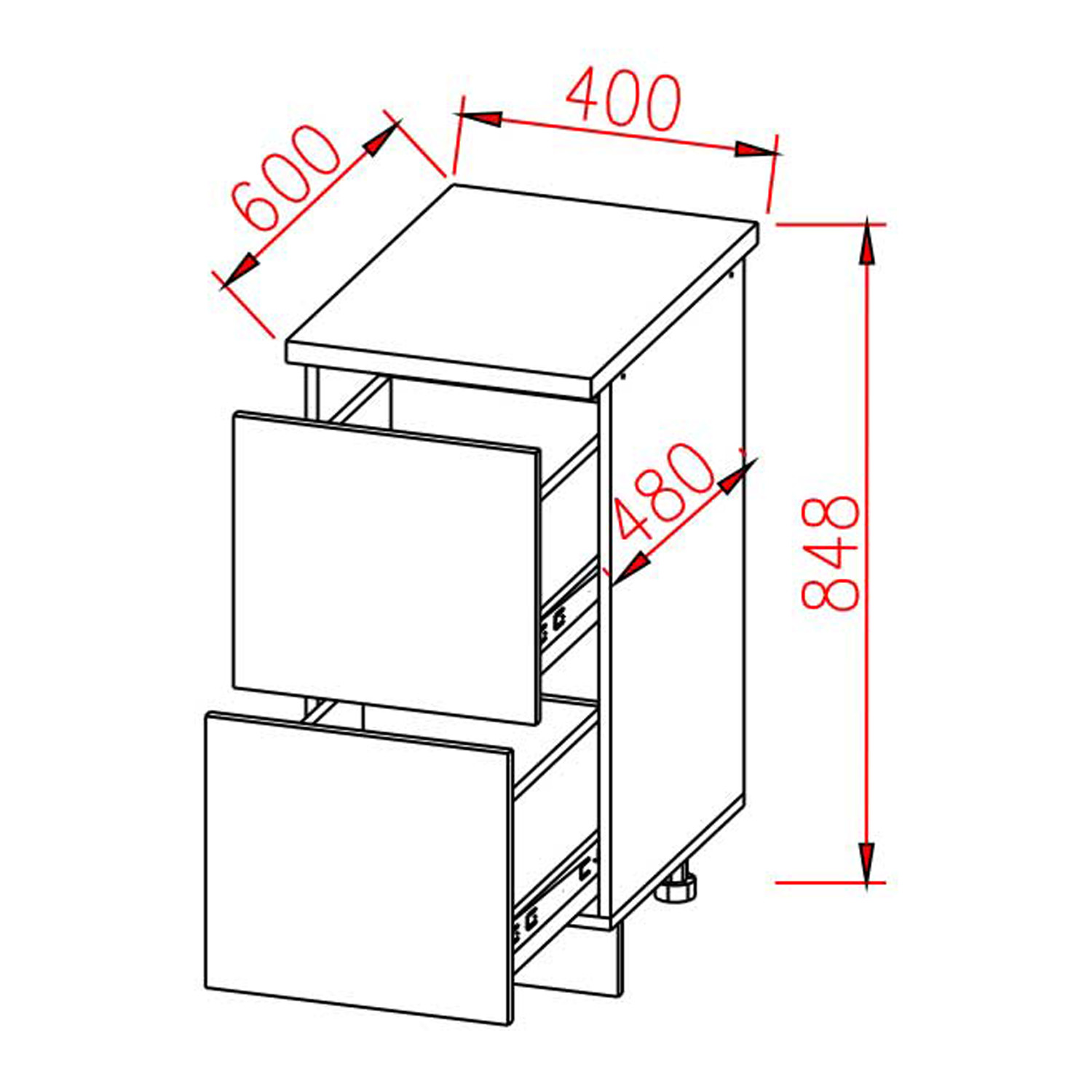 Шкаф напольный 400х850х600 мм BROZEX-WOOD Melissa, с двумя ящиками, светло-бежевый