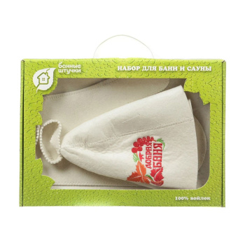 Набор из 3-х предметов (шапка Добрая баня, рукавица, коврик) "Банные штучки", войлок 100% / 5