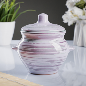 Горшочек для жаркого керамич. 0,5л №5 с ручками Лаванда (Борисов) *1/18