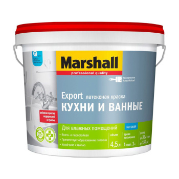 Краска латексная 9 л для кухни и ванной MARSHALL Export, база BW, матовая
