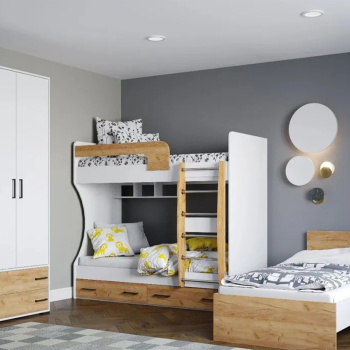 Кровать ЛЮЧИЯ 2-х ярусная с 2-мя ящиками (с/м 800*1860 мм) Белый/Дуб крафт золотой*1