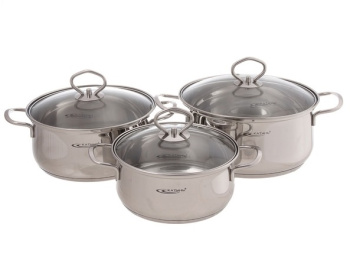 Набор кастрюль нерж. "Катунь" "Лира" 6пр.:1,6л+2,2л+3,2л термор.дно, Ст.кр. КТ-CP-001 *1/2