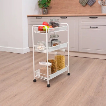 Этажерка металл. "Ладья2К" 3-х ур.: 3 корз., в.0,76м,ш.0,44,гл.0,25м, на колес. Белая Э322Б "ЗМИ" *1