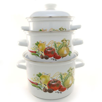 Набор кастрюль эмалированных: 2,0л+3,0л+4,5л рис. "Итальянская кухня"С-007АП2/4"Лысьвенские ЭМАЛИ"*1