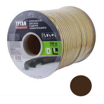 Уплотнитель TYTAN, 9х7.5 мм, для окон и дверей, профиль D, коричневый