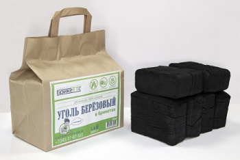 Уголь древесный березовый 1.6 кг БрикетТТс, в брикетах