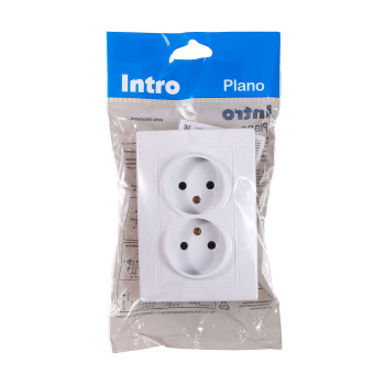 Розетка Intro Plano СП 2-мест. белая бз 2х2P 16А-250В IP20 1-204-01 *10100