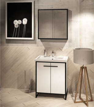 Зеркало-шкаф /Corozo/ "Айрон 60" black/white (метал.каркас)   *1/10