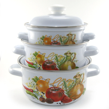 Набор кастрюль эмалированных: 1,5л+2,0л+3,0л рис."Итальянская кухня" С-124АП2/4"Лысьвенские ЭМАЛИ"*1