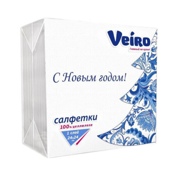 Салфетки бумажные 50шт НОВЫЙ ГОД 24*24 см Veiro Зима.Гжель 1 сл *90
