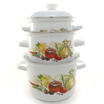 Набор кастрюль эмалированных: 2,0л+3,0л+4,5л рис. "Итальянская кухня"С-007АП2/4"Лысьвенские ЭМАЛИ"*1