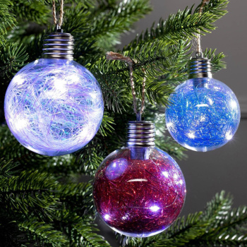 Набор елочных шаров "Мишура цветная", d=8 см, 5 LED, 3 шт, от батареек, БЕЛЫЙ  4834888