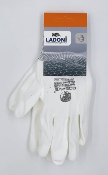 Перчатки нейлон, полиуретановое покрытие, антискольжение, белые (4527 Р) Ladoni *1/120/240