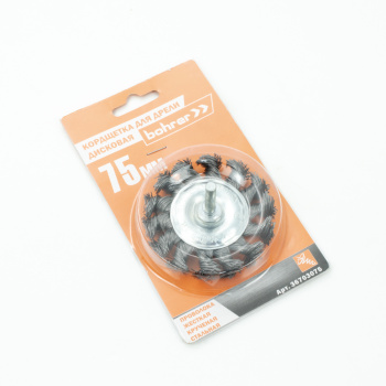 Щетка-крацовка "круглая" витая жесткая проволока 0,5мм 75мм для дрели арт.36703075 Bohrer *1/120