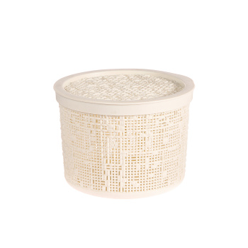 яяяКоробка д/хранения пластм. "Бязь" кр. d175мм,в.125мм (2.0л) Бел.ротанг М2328 ("М-Пл-ка") *1/14