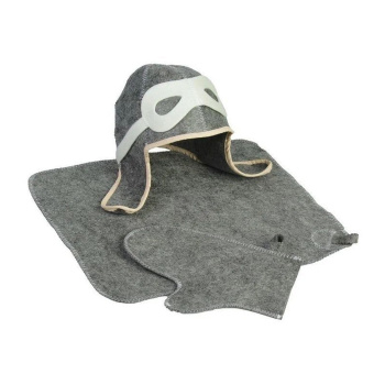 Набор для бани "Летчик" серый: шапка, коврик, рукавица 1338112