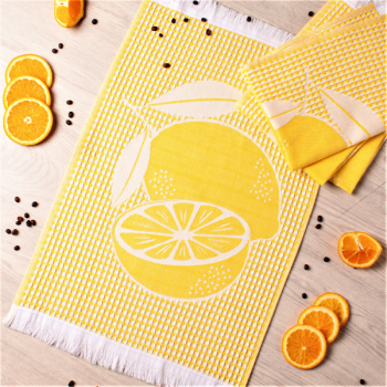 Полотенце вафельное жаккардовое 40*60см Лимоны желтый Casa Conforte *4