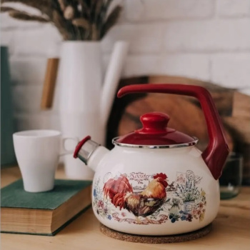 Чайник эмалированный со свистком 2,5л d дна 200мм "Золотой петушок" 2681 (Сербия) *1/6
