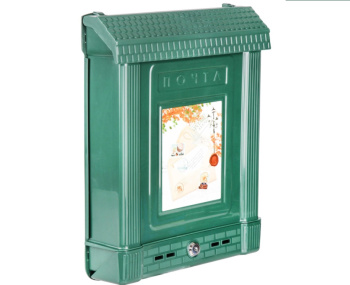 Ящик почтовый с замком пластик 385х310х80мм зеленый "Ретро" с картинкой М6435 *1/7