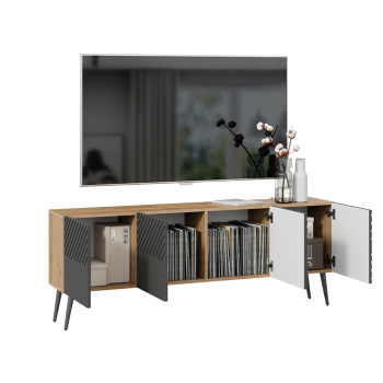 Тумба под ТВ Тип1 1602*308*400 (Дуб крафт золотой/Холст вулкан) Танго*1